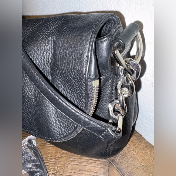 Michael Kors Black Pebbled Leather Crossbody Shoulder Bag Chain Tassel - Picture 4 of 6